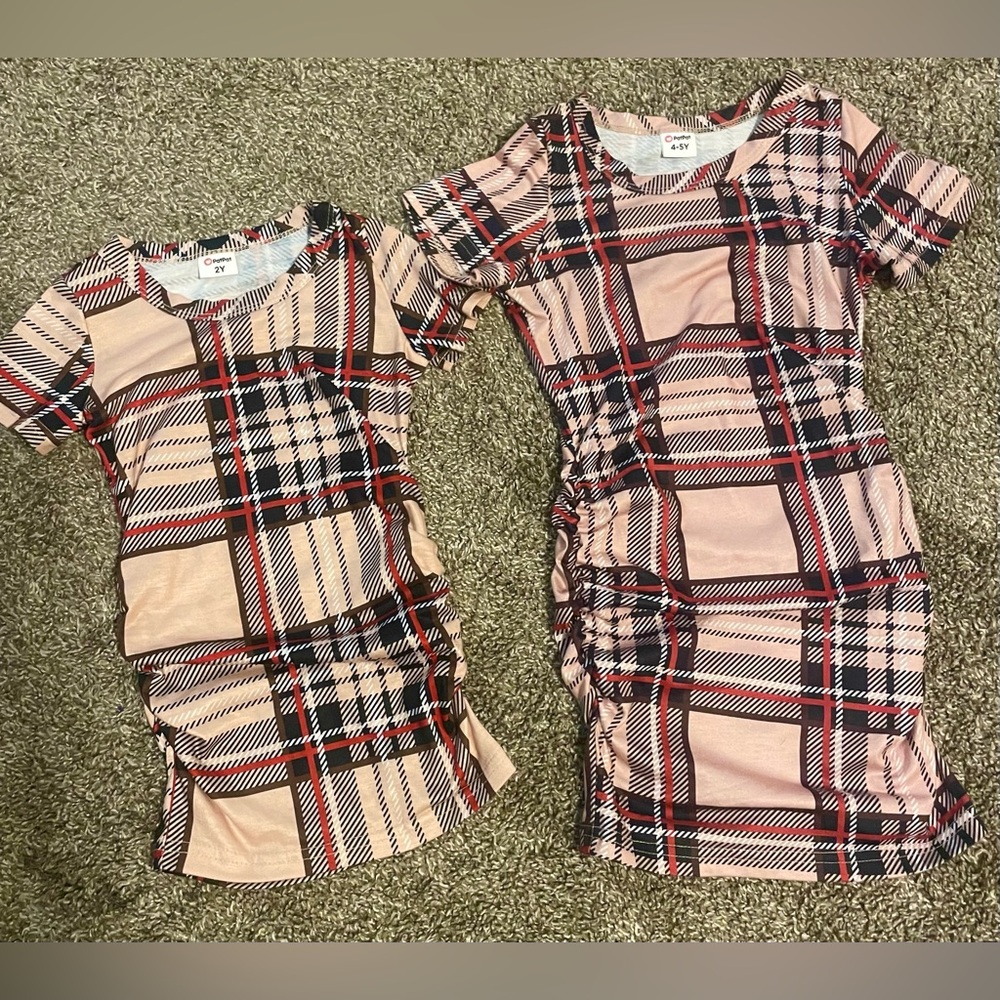 PatPat Plaid Toddler Girls Matching Dress Set